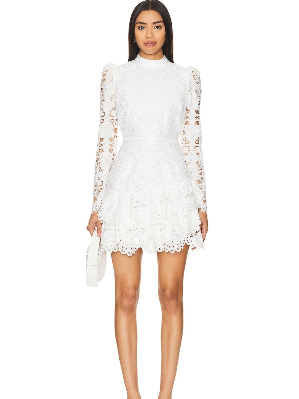 White Lace Long Sleeve Mini Dress